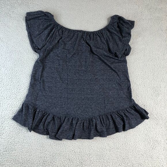 Lucky Brand Blouse Womens Medium Blue Shirt Off The Shoulder Basic Preppy Tee - Picture 5 of 7